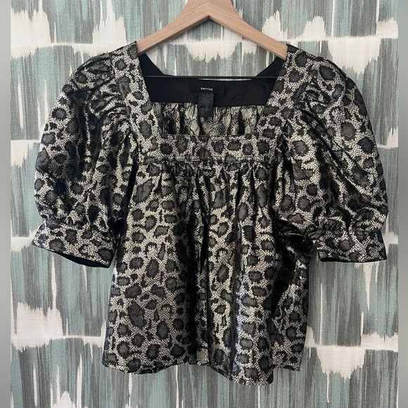 Smythe - leopard square neck Metallic Leopard Print Puff Sleeve Top- Small - Picture 4 of 6